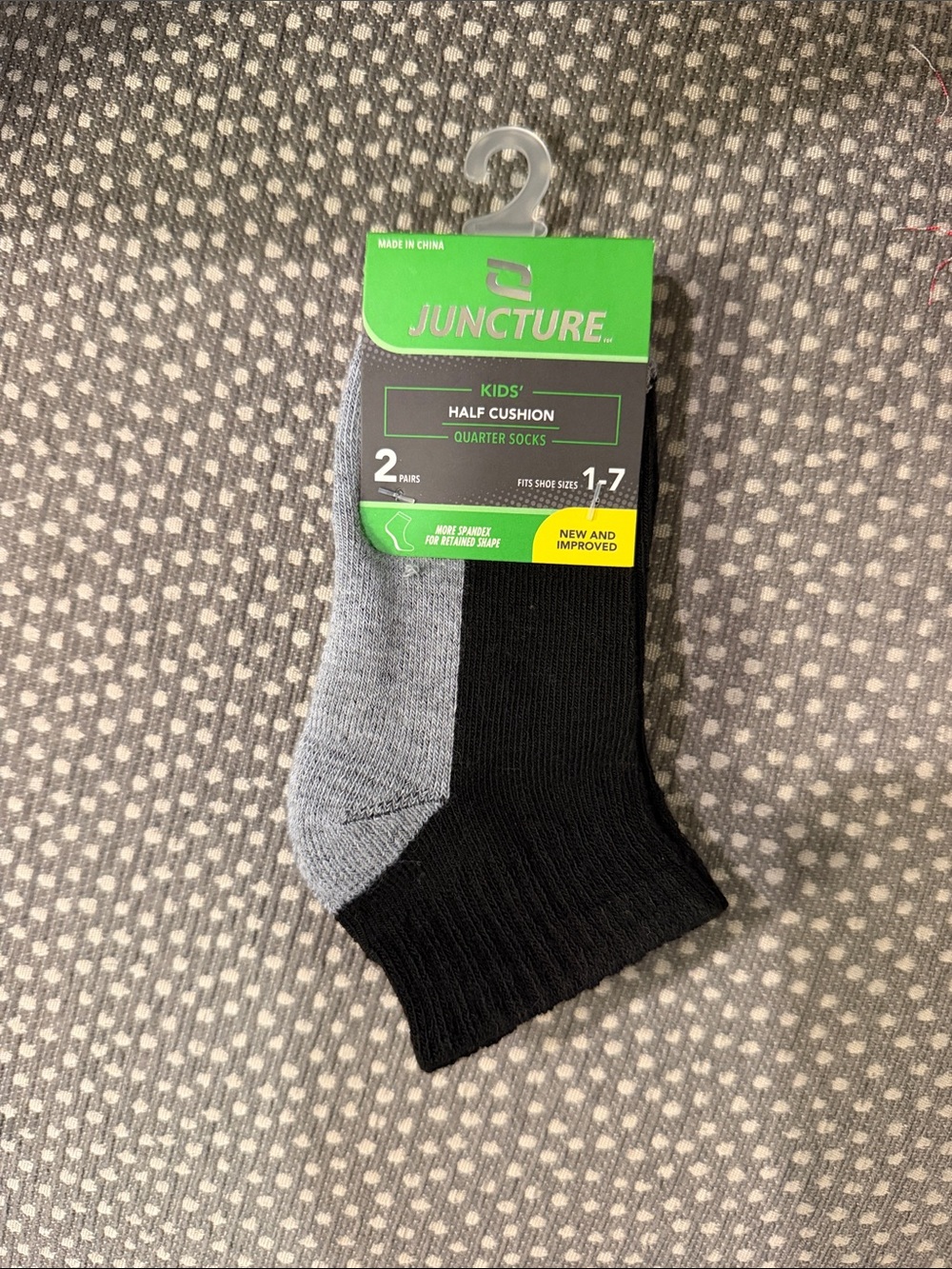 Juncture Kids' Half Cushion Quarter Socks - Black and Gray (2 Pairs)
